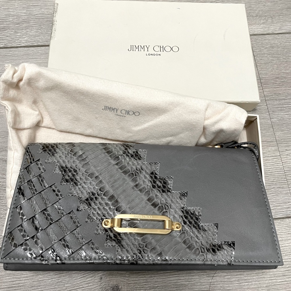 Jimmy Choo snakeskin lamb skin clutch brand new